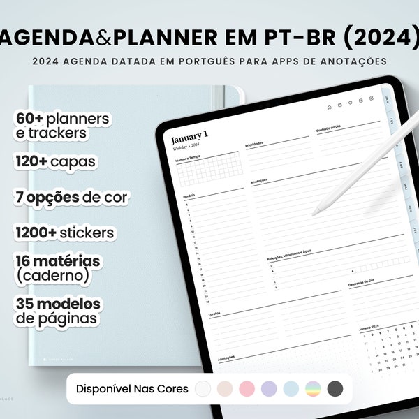 2024 Portuguese Digital Planner, 2024 Digital Dated Daily Planner, Weekly Schedule, 2024 iPad Planner, 2024 GoodNotes Planner, Planner in PT