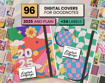 2025 Digital Notebook Covers, Aesthetic, Goodnotes Covers, Samsung Notes Covers Notability Covers, Cool, 70s Colorful Digital Planner Covers