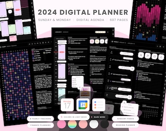 2024 Dark Mode Digital iPad Planner for GoodNotes Portrait Mode, 2024 Dark Mode Digital Planner, Budget Planner, Yearly and Monthly Trackers