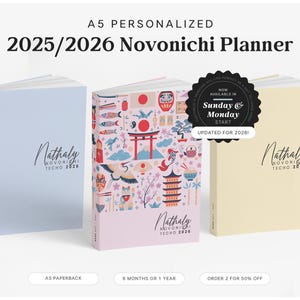 2025 2026 Personalized A5 Planner | Custom Agenda | Sunday Monday Start | Cousin Novonichi Techo 2026 Planner Week Year Paperback Planner