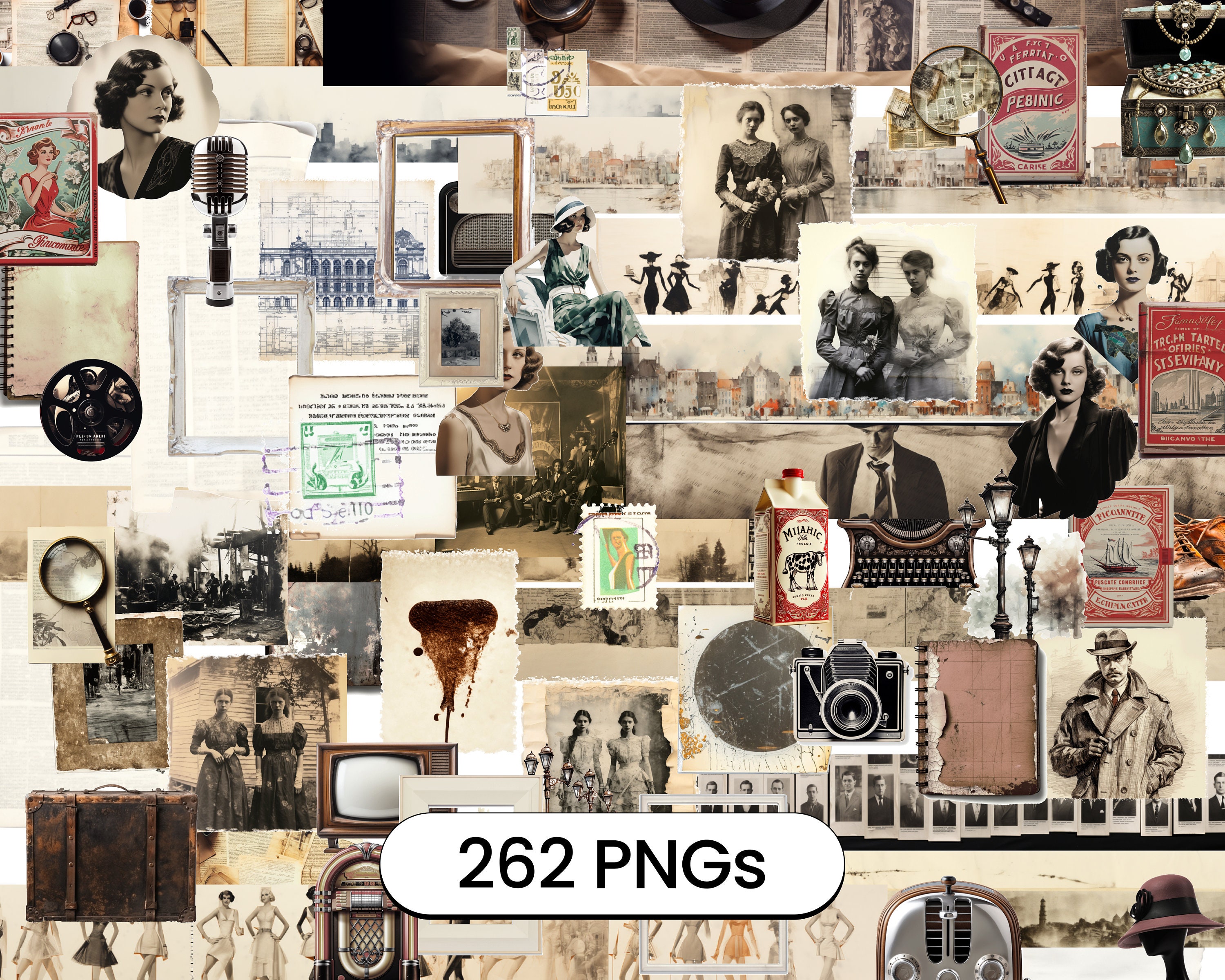 Aesthetic Retro Vintage PNG Sticker Pack | 262 Pngs | Clipart for ...