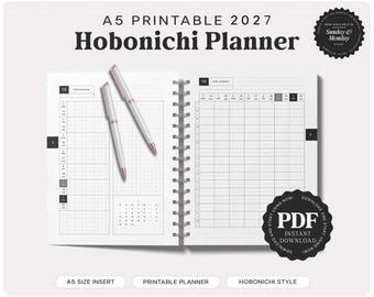 2027 Printable A5 Hobonichi Daily Planner: Weekly Overview, Schedule (PDF)