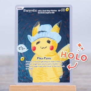 Derpy Van Gogh Pikachu met grijze vilten hoed die er zo stom uitziet (aangepaste holografische folie Pokemon Scarlet and Violet-kaart)