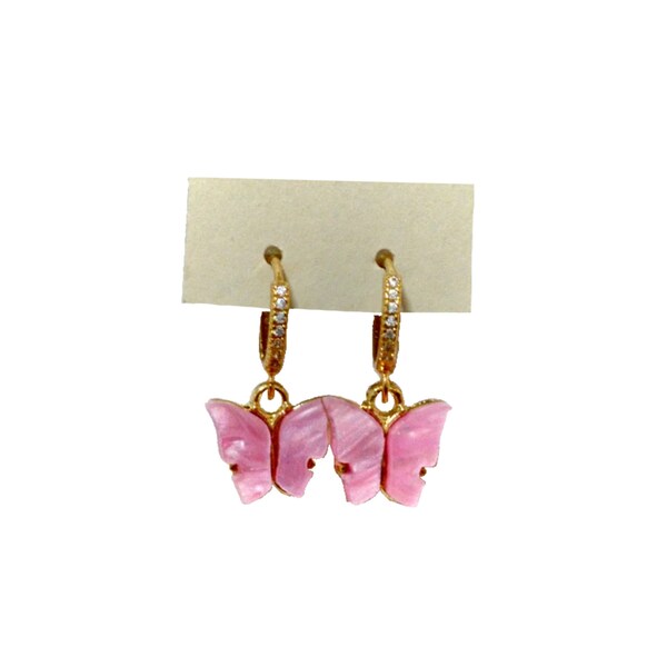 butterfly hoop earrings pink