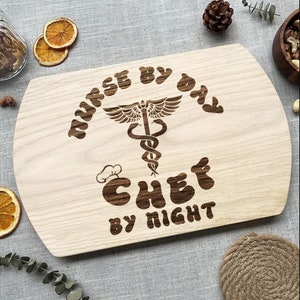 Nurse by day Chef by night - Hardwood Oval Cutting Board, Wooden Cutting Board, Nurse Gift