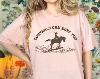コースタルカウガールサーフィンTシャツ、ウエスタンビーチシャツ