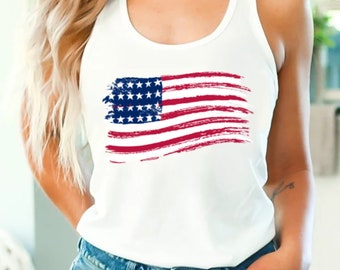 Distressed American Flag Tank Top: Patriotic 4th of July Racerback