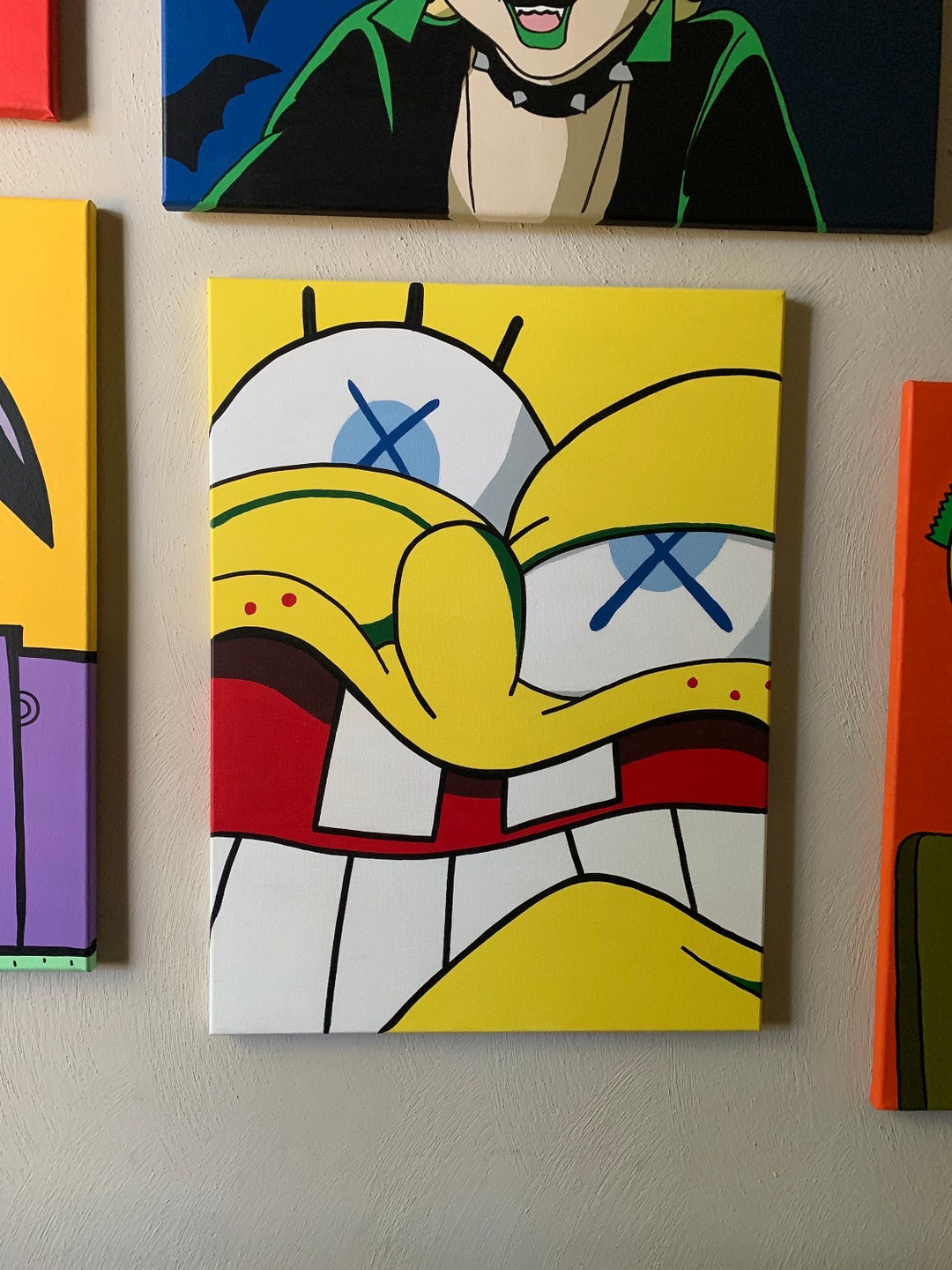 Spongebob X Kaws Painting Etsy