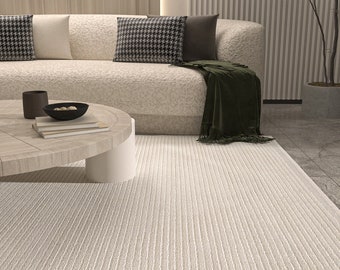 Cream Soft Textured Carpet Rug Living Room Kitchen Woven Carpet 5'2 x 7'5 - 160 x 230