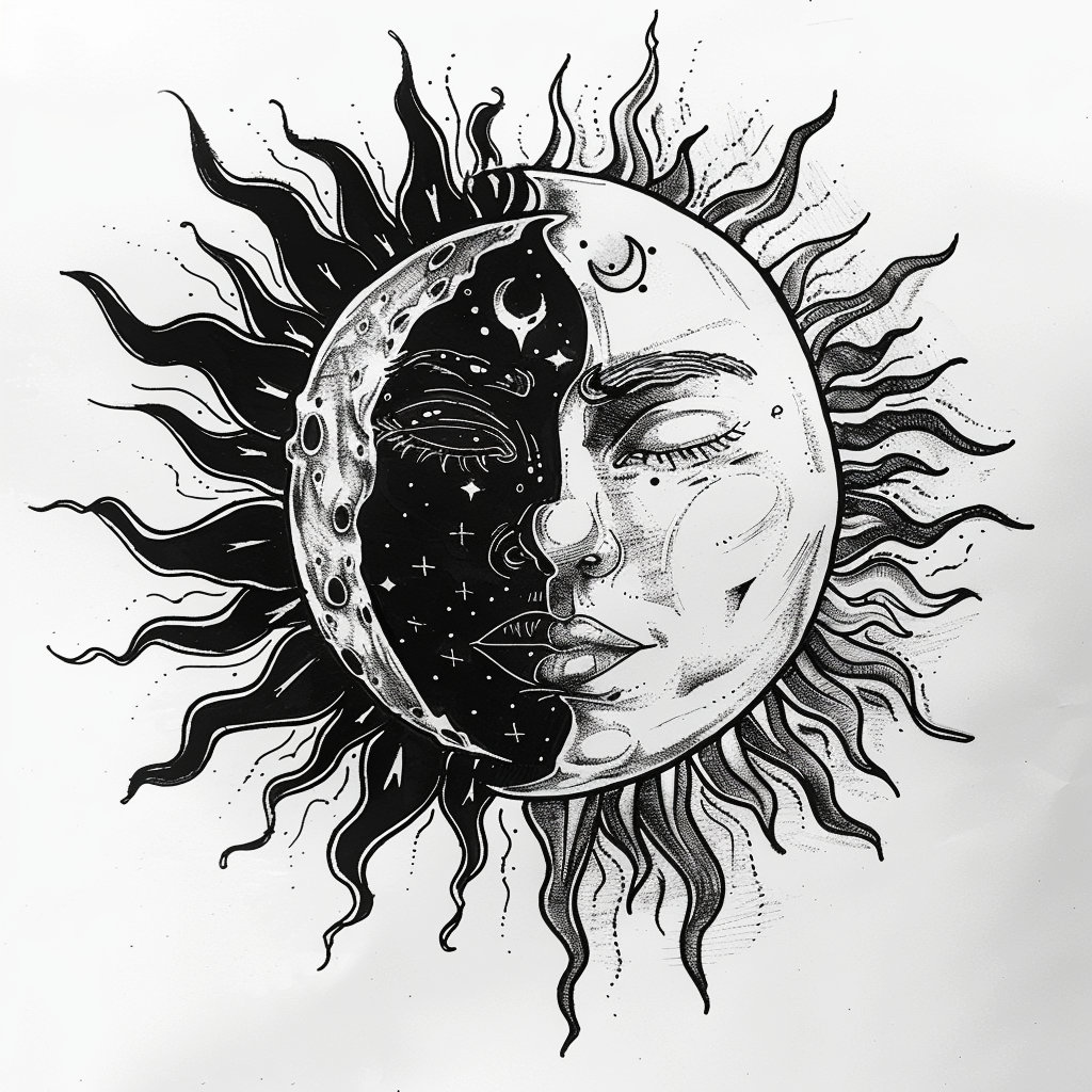 Sun and Moon Tattoo Design Etsy