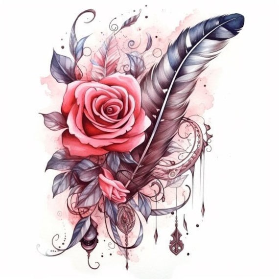 Conception de tatouage de plume rose