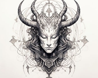 Horned Woman Tattoo Design