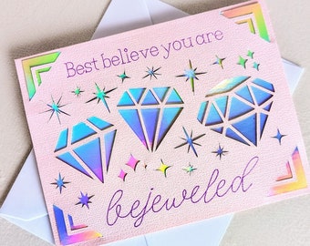 Swiftie Bejeweled Bday/Grad Holographic Card | Free shipping | Mother's Day, Birthday, Graduation Card