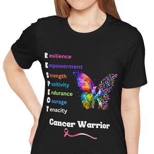 Linda camiseta preta ou branca do guerreiro do câncer, respeito pelos guerreiros do câncer, camiseta personalizada e personalizável de apoio ao sobrevivente do câncer