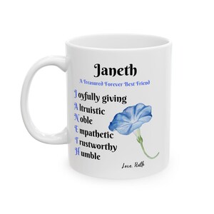 Personalized and Customized Valentine&#39;s Day, Best Friend Ceramic Mug, Birth Flower Gift for Partner, Family, Friends, His or Her 11 & 15oz