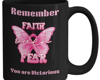 Beautiful Butterfly Cancer support coffee mug. Cancer survivor. Beautiful black gift mug. 11 oz, 15 oz.