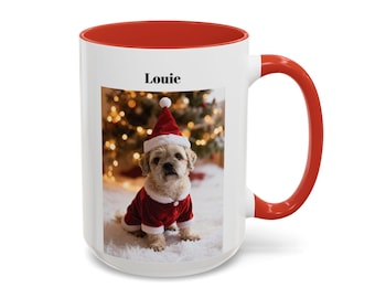 Personalized Christmas Dog Photo Coffee Mug – Custom Pet Portrait Multi Colors