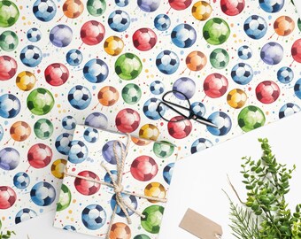 Soccer Ball Wrapping Paper – Watercolor Sports Gift Wrap Sheets