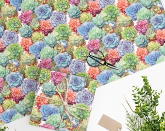 Watercolor Succulent Gift Wrap - Boho Botanical Wrapping Paper