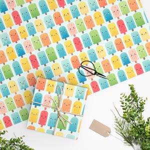 Cute Kawaii Popsicle Gift Wrap, Colorful Summer Wrapping Paper