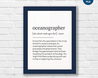 Definicja oceanografa do druku – minimalistyczna sztuka ścienna – wydruk z zawodem – wydruk z nowoczesnym cytatem – pobranie cyfrowe