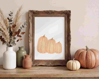 Dynia do druku na ścianie – Jesienny nadruk Cottagecore – Dekoracja na Święto Dziękczynienia w stylu wiejskim – Cyfrowa grafika na Halloween