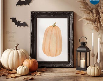 Dynia do druku na ścianie – Jesienny nadruk Cottagecore – Dekoracja na Święto Dziękczynienia w stylu wiejskim – Cyfrowa grafika na Halloween