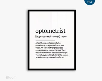 Optometrist Definition Printable - Minimalist Wall Art - Profession Print - Modern Quote Print - Digital Download