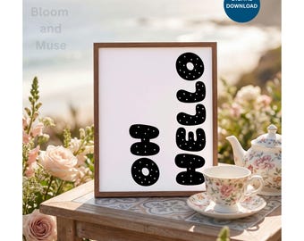 Wydruk „Oh Hello” – Minimalistyczna sztuka ścienna – Wydruk do dekoracji wnętrz – Nowoczesny wydruk z cytatem – Pobieranie cyfrowe