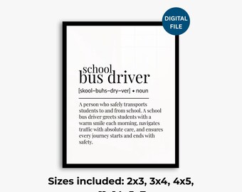 Definicja kierowcy autobusu szkolnego do druku | Minimalistyczna sztuka ścienna | Dekoracja wnętrz | Słownik Word | Pobieranie cyfrowe