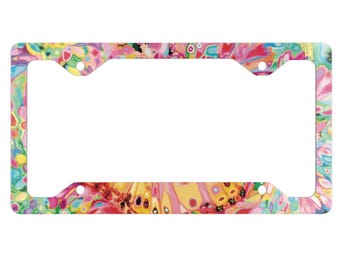 Boho Nature Art Metal License Plate Frame, Whimsical Car Decor