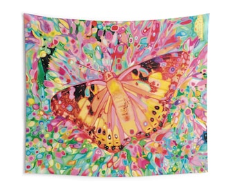 Japanese Butterfly Tapestry, Fabric Wall Art, Vivid Nature Decor