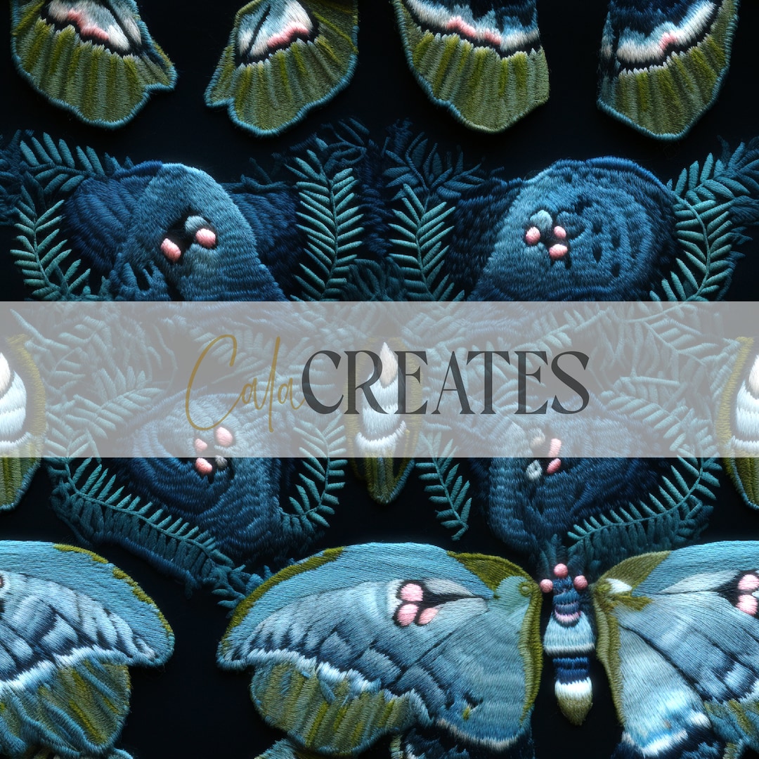 Blue Moth Embroidery Pattern, Seamless Pattern, Sublimation Design - Etsy