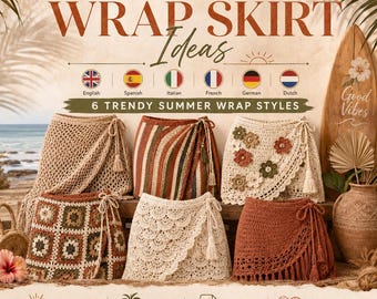Crochet Wrap Skirt Pattern Bundle PDF, 6 Designs, 6 Languages, XS–5XL
