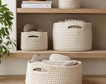 Minimalist Desk Organizer: Round Crochet Storage Basket Pattern (PDF Digital Download)