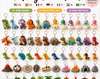 42 Mini Dinosaur Crochet Patterns Bundle, Prehistoric Amigurumi Keychain PDF, Beginner Friendly Digital Download
