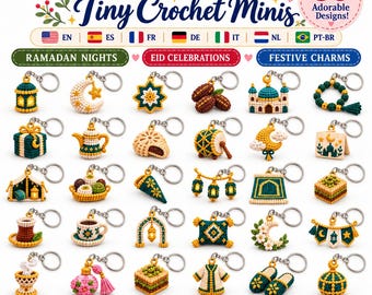 30 Ramadan & Eid Crochet Keychain Patterns, Mini Amigurumi PDF Bundle