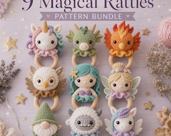 Magical Fantasy Crochet Rattle Pattern Bundle | Unicorn, Dragon, Mermaid Amigurumi (PDF)