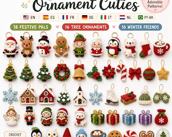 50 Christmas Crochet Ornament Patterns Bundle, Amigurumi PDF, Mini Holiday Decorations, 7 Languages