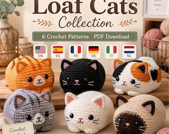 Loaf Cat Crochet Pattern Bundle, 6 Amigurumi Cats, 6-Language PDF, US Terms