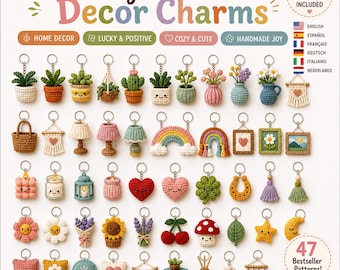 50 Mini Crochet Keychain Patterns, Tiny Home Decor Charms, 6-Language PDF Ebook