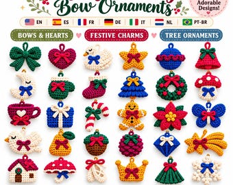 30 Christmas Crochet Ornament Patterns PDF, Mini Bow & Holiday Amigurumi Bundle