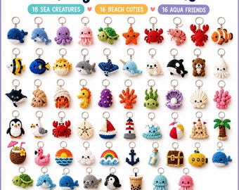 50 Ocean Crochet Keychain Patterns: Sea Animal Amigurumi PDF, 6 Languages