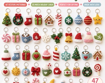 47 Christmas Crochet Ornament Patterns, Mini Holiday Keychains, 6-Language Digital PDF