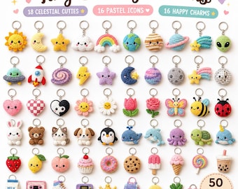 Tiny Crochet Keychain Patterns PDF Bundle, 50 Amigurumi Charms Ebook (Digital Download)