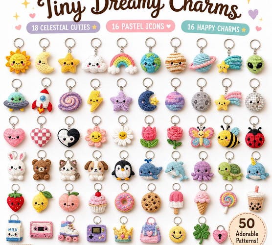 Tiny Crochet Keychain Patterns PDF Bundle — 50 Amigurumi Charms Ebook