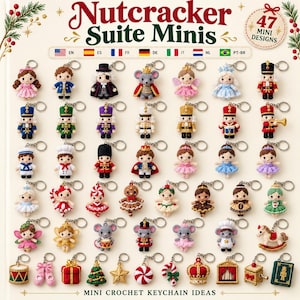 47 patrones de llaveros de Cascanueces a crochet: paquete mini PDF de amigurumis navideños, 7 idiomas