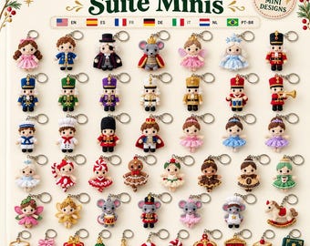 47 Nutcracker Crochet Keychain Patterns: Christmas Amigurumi Mini PDF Bundle, 7 Languages