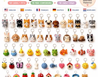 57 Tiny Pet Crochet Patterns PDF: Amigurumi Animals, Keychains & Charms, 6-Language Guide