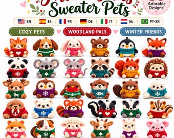 30 Christmas Animal Crochet Patterns, Mini Amigurumi Sweater Pets PDF Bundle